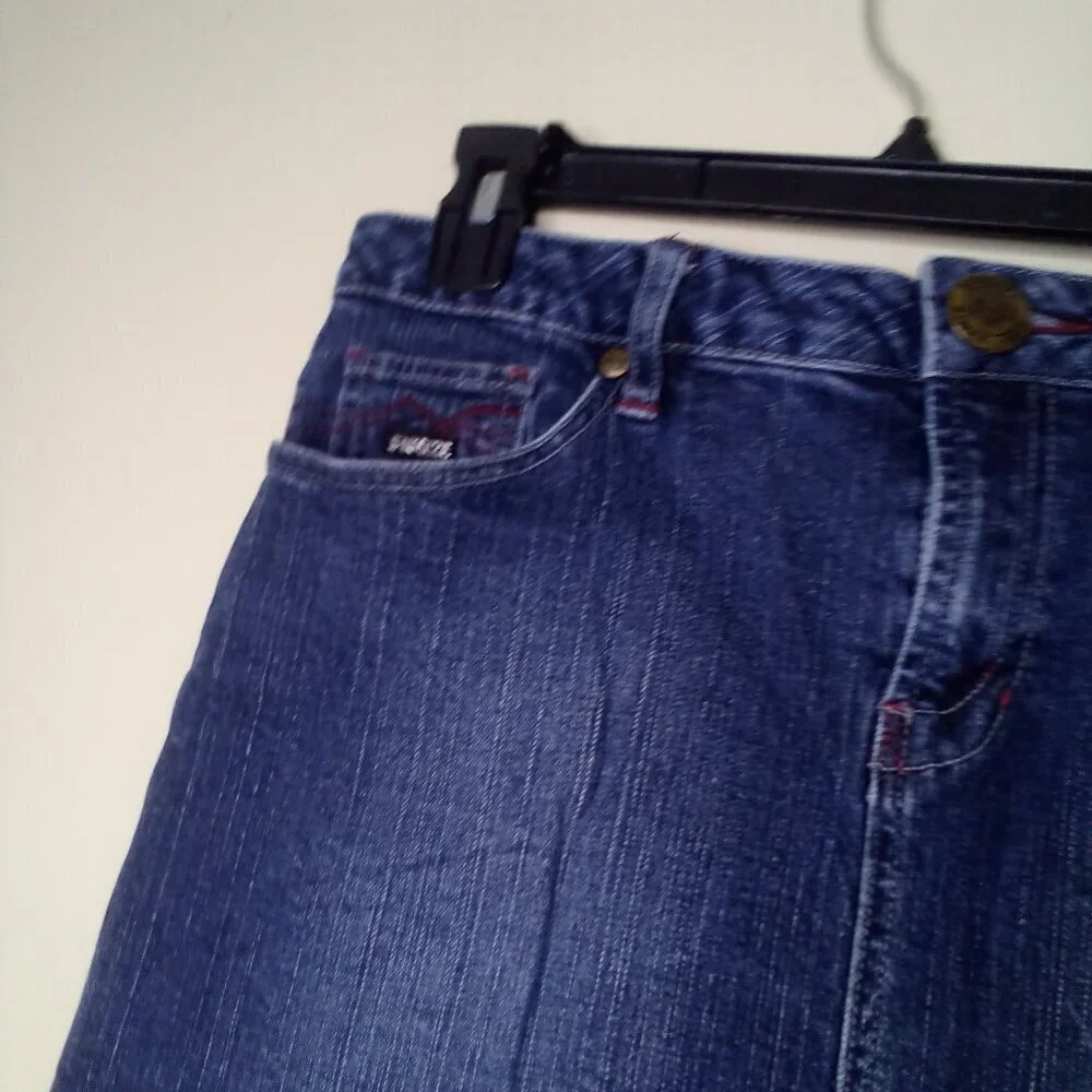 Squeeze Jeans Denim Skirt Women 9 10 Short Back Slit 90s Y2K Blue